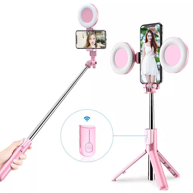 Perche à selfie portable avec trépied et lumière